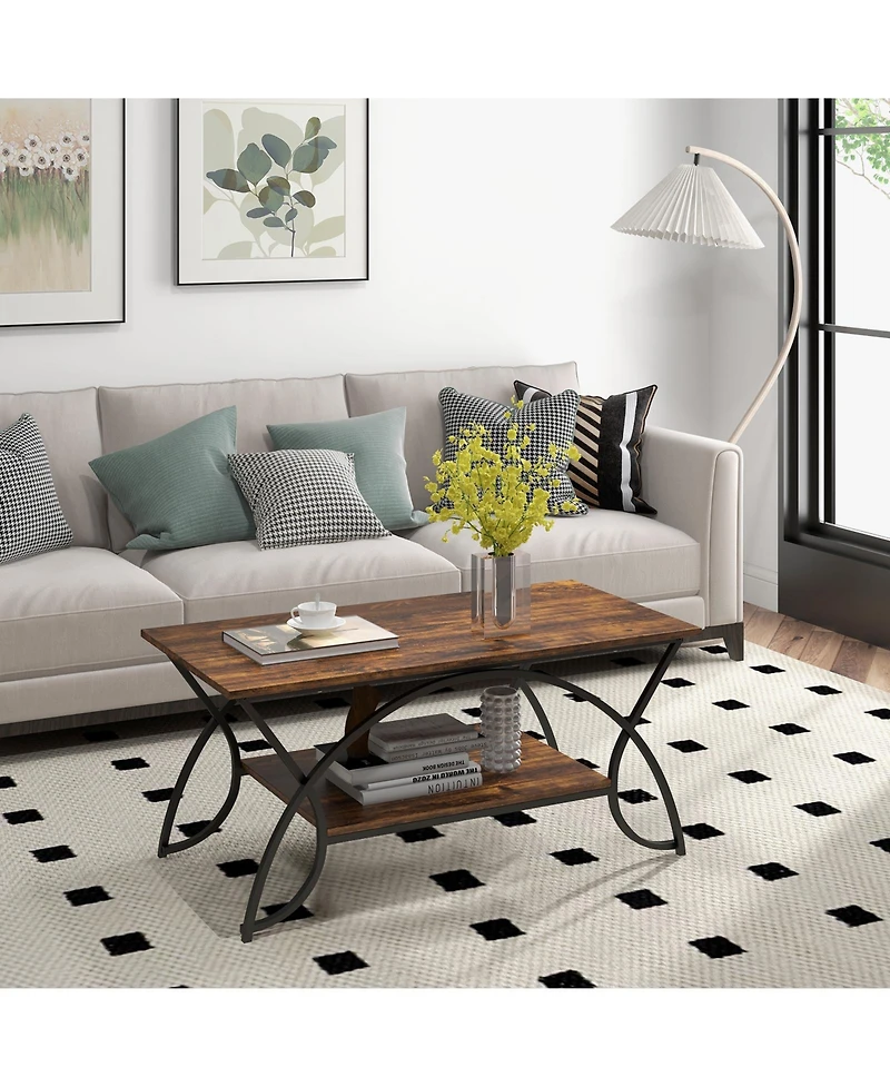 Slickblue 2-Tier Faux Marble Coffee Table with Marble Top and Metal Frame