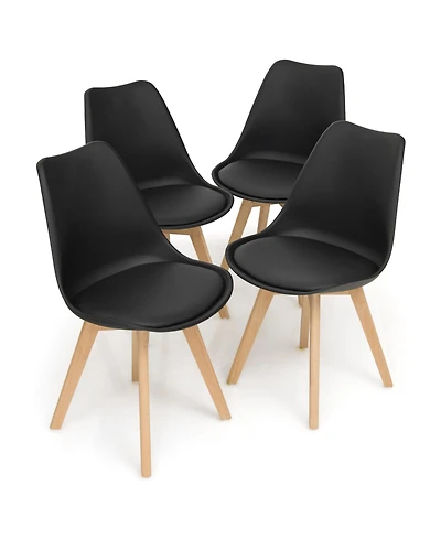 Set of 4 Dining Chairs Mid-Century Modern Shell Pu Seat with Wooden Legs