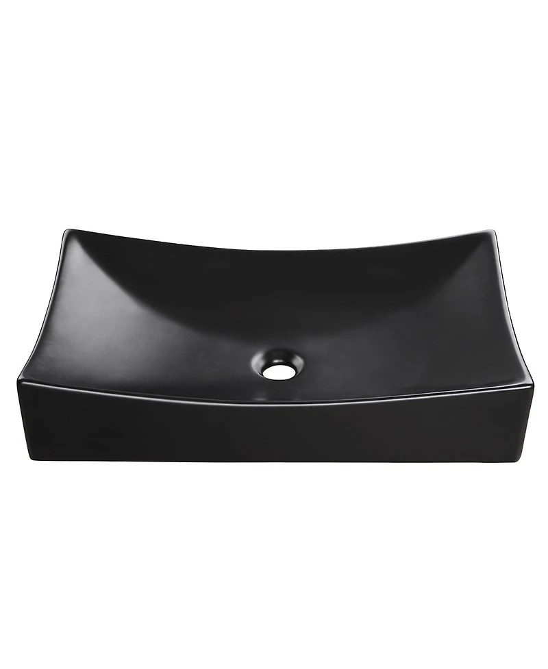 Aquaterior 26" Black Rectangle Bathroom Vessel Sink Countertop Porcelain Vanity Sink Basin w/ Drain