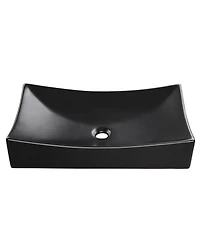 Aquaterior 26" Black Rectangle Bathroom Vessel Sink Countertop Porcelain Vanity Sink Basin w/ Drain