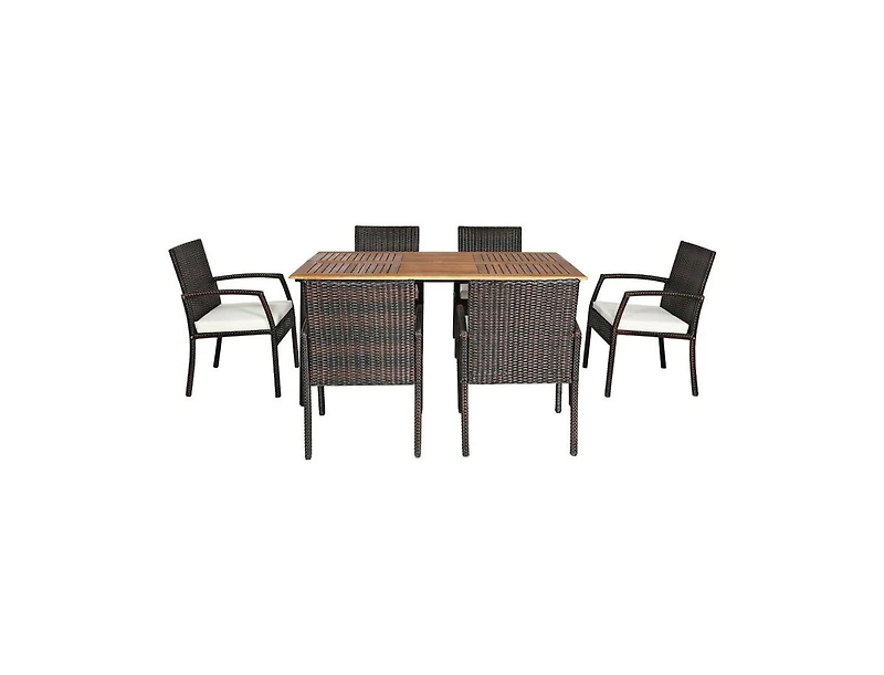 Slickblue 7 pieces Patio Rattan Cushioned Dining Set with Umbrella Hole