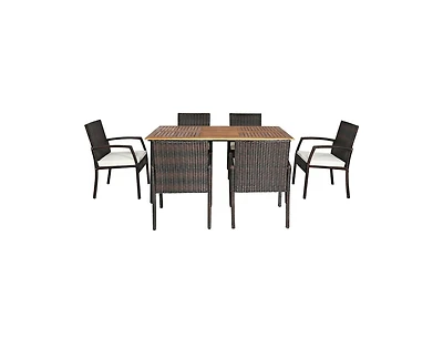 Slickblue 7 pieces Patio Rattan Cushioned Dining Set with Umbrella Hole