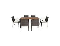 Slickblue 7 pieces Patio Rattan Cushioned Dining Set with Umbrella Hole