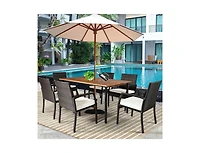 Slickblue 7 pieces Patio Rattan Cushioned Dining Set with Umbrella Hole