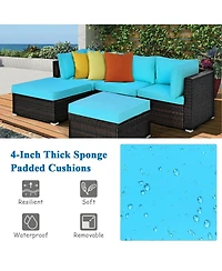 Slickblue 5 Pieces Patio Sectional Rattan Furniture Set with Ottoman Table