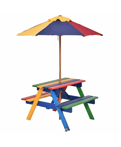 Slickblue Outdoor 4-Seat Kid's Picnic Table Bench with Umbrella