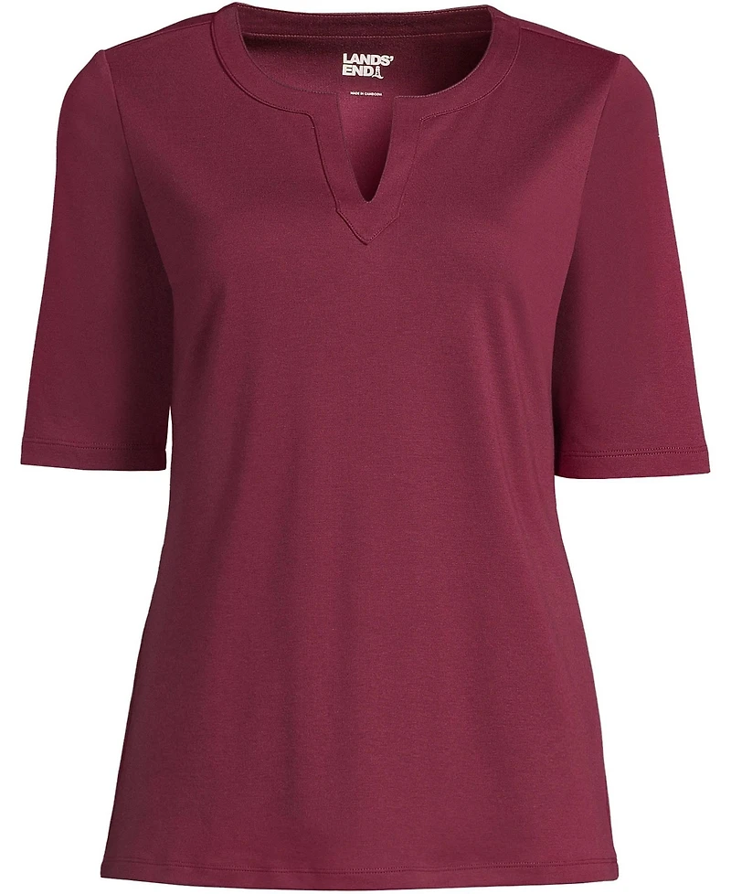 Lands' End Women's Cotton Polyester Modern Half Sleeve Splitneck