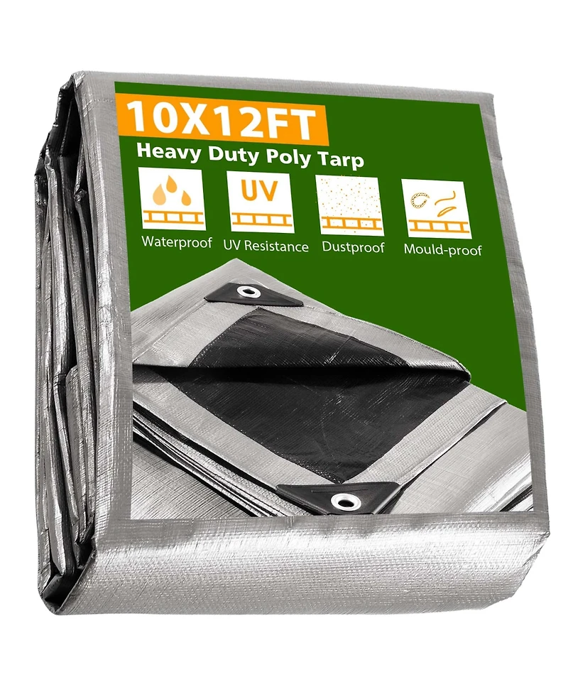 10x12ft Heavy Duty Reinforced Poly Tarp 10-mil All Purpose Canopy Tent Cover Waterproof Tarpaulin