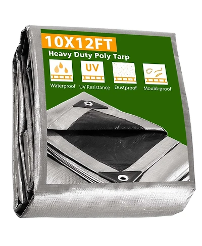 10x12ft Heavy Duty Reinforced Poly Tarp 10-mil All Purpose Canopy Tent Cover Waterproof Tarpaulin