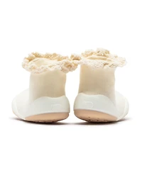 Komuello Infant Girl Breathable Washable Non-Slip Sock Shoes Lace trim - Off White