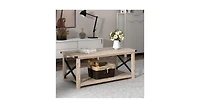 Slickblue Rustic Accent Coffee Table Metal X Shaped Side Cocktail Table with Storage Shelf