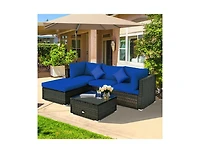 Slickblue 5 Pieces Outdoor Patio Rattan Furniture Set Sectional Conversation with Cushions