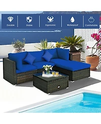 Slickblue 5 Pieces Outdoor Patio Rattan Furniture Set Sectional Conversation with Cushions