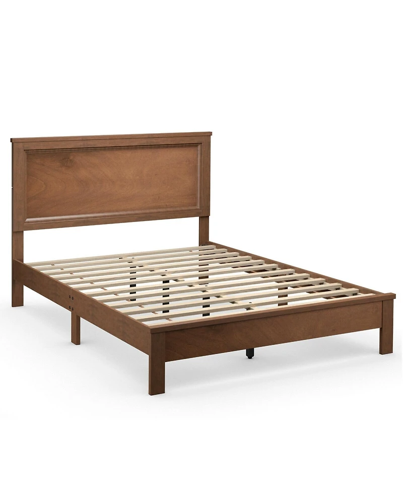 Bed Frame Platform Slat High Headboard Bedroom with Rubber Wood Leg