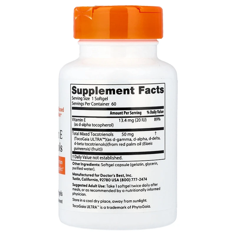Doctor's Best Vitamin E Tocotrienols - 60 Softgels