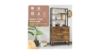 Slickblue Letter Size Lateral File Cabinet with Lock and Bookshelf-Rustic Brown