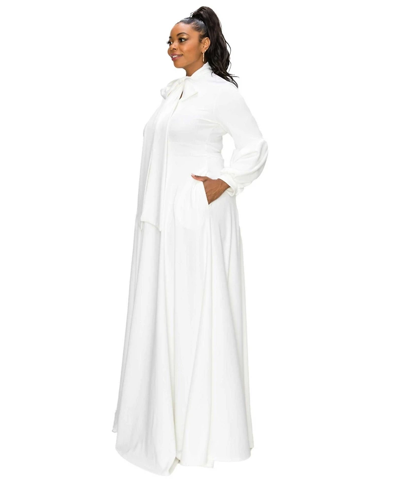 L I V D Plus Bella Donna Dress with Ribbon and Bishop Sleeves