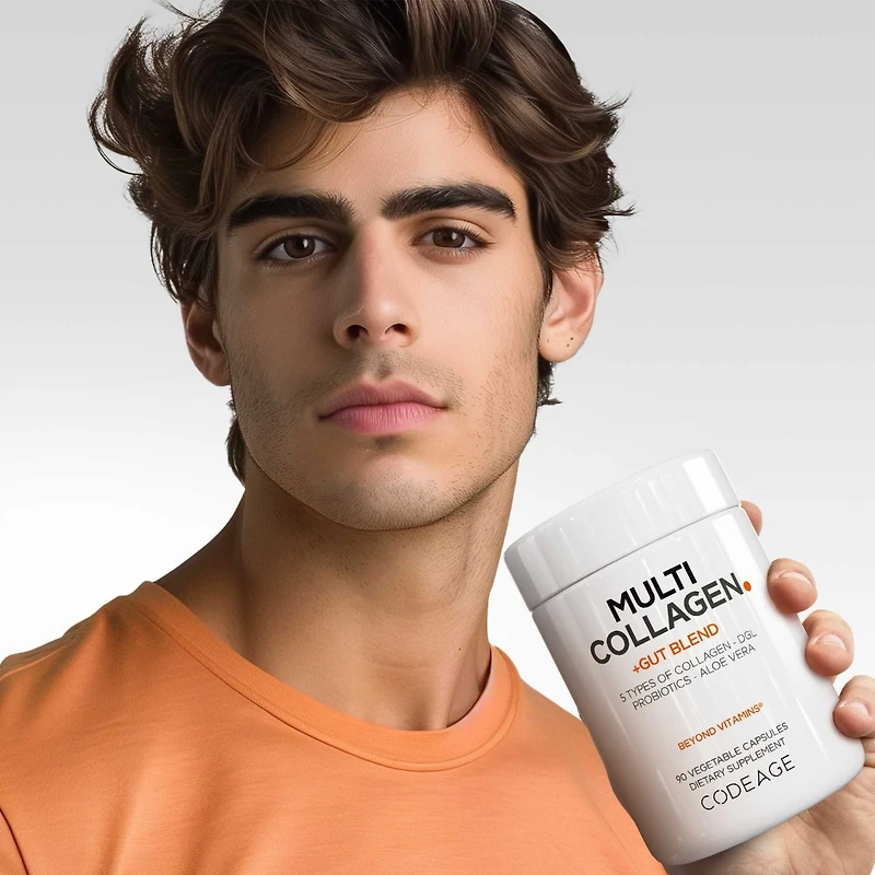 Codeage Multi Collagen + Gut Blend Supplement - Digestive Probiotics, Dgl Licorice, Aloe Vera, Organic Peppermint Leaf, Slippery Elm