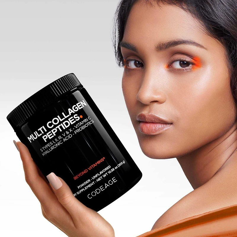 Codeage Multi Collagen Peptides Powder + Probiotics Black Edition, Vitamin C, Hyaluronic Acid Powder Supplement, Grass-Fed, Hydrolyzed, Zero Carbs, Ty