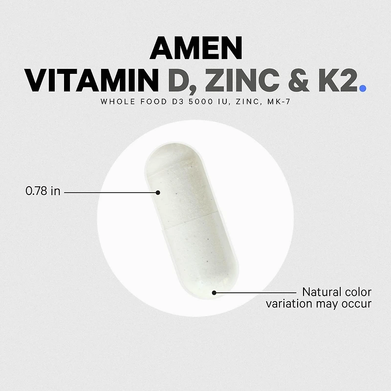 Amen Vitamin D, K2 & Zinc, Cholecalciferol D3 5000 Iu, Organic Whole Food Blend with Apple, Blueberry, Cranberry, Elderberry Powder Fruits, D3 K2 Vita