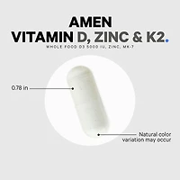 Amen Vitamin D, K2 & Zinc, Cholecalciferol D3 5000 Iu, Organic Whole Food Blend with Apple, Blueberry, Cranberry, Elderberry Powder Fruits, D3 K2 Vita