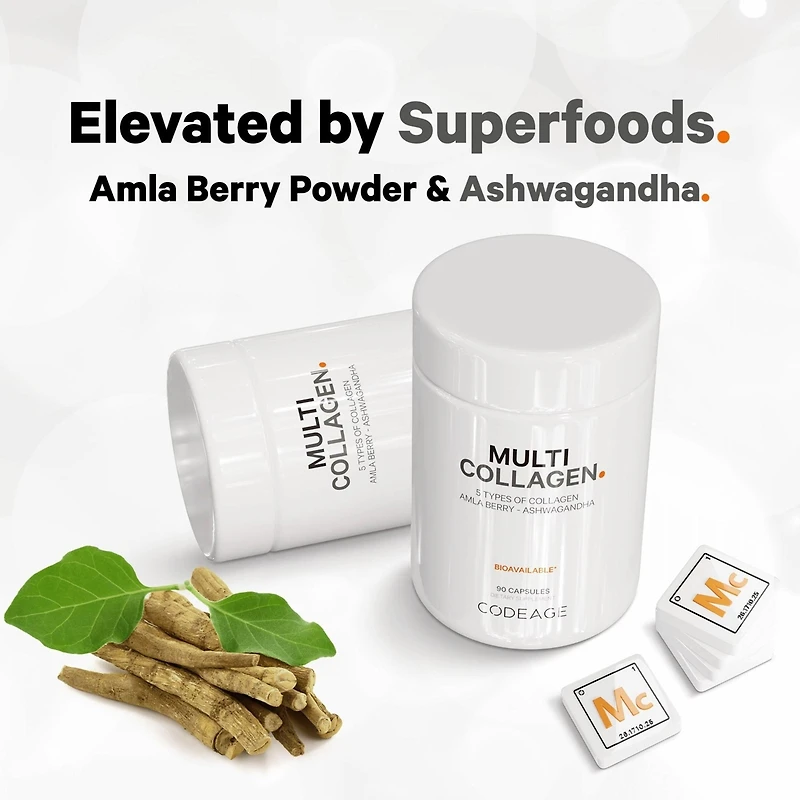 Codeage Multi Collagen Peptides Protein Capsules, 5 Collagen Types, Grass-Fed & Hydrolyzed Bovine Collagen Pills Supplement, Ashwagandha, Amla Berry V