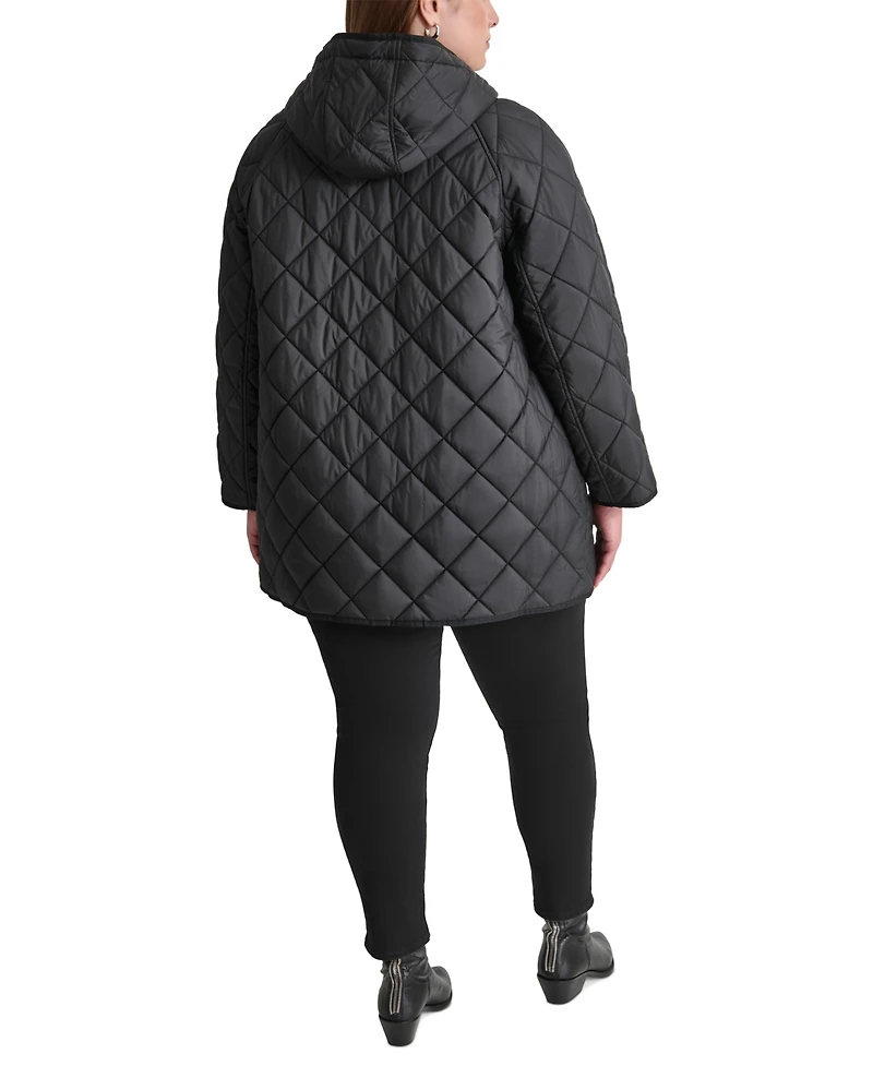 Dkny Plus Hooded Toggle-Front Quilted Coat