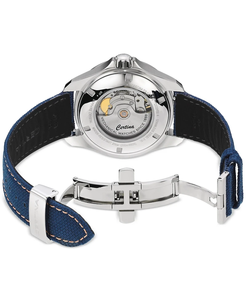 Certina Men's Swiss Automatic Ds Action Day-Date Powermatic 80 Blue Synthetic Strap Watch 41mm
