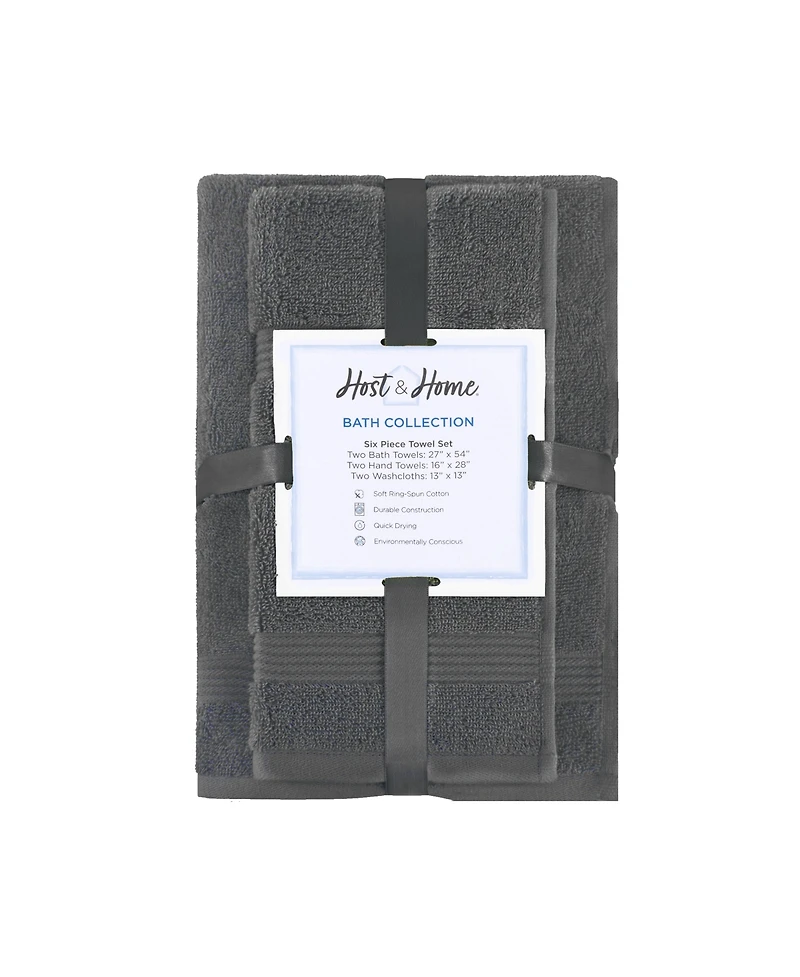 Host and Home 6-Piece Bathroom Towel Set (2 Bath Towels, 2 Hand Washcloths), Double Stitched Edges, 600 Gsm, Soft Ringspun Cotton, Stylish S
