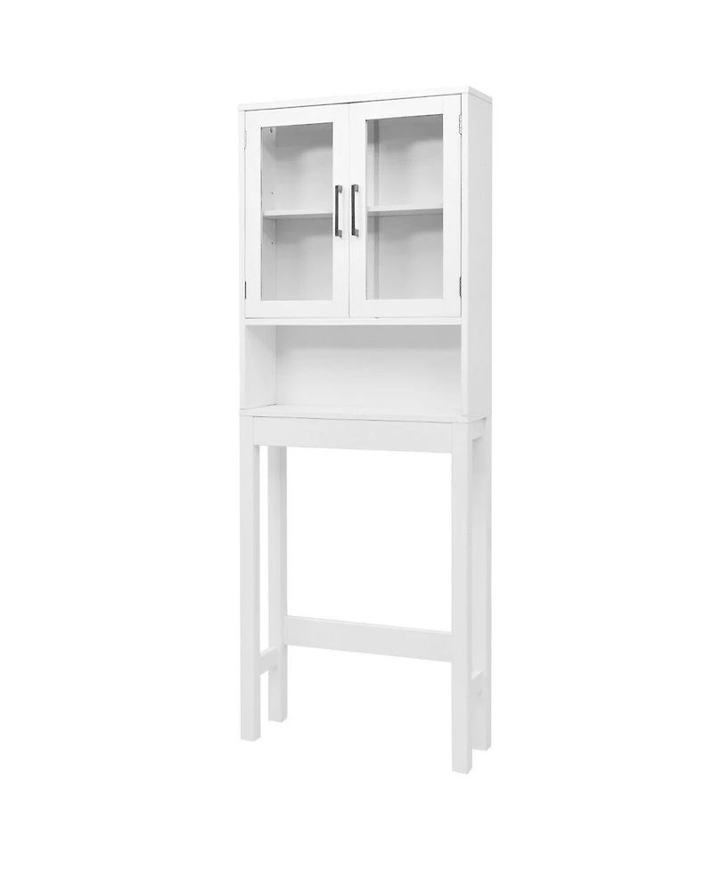 Sugift Over the Toilet Storage Cabinet Bathroom Space Saver with Tempered Glass Door