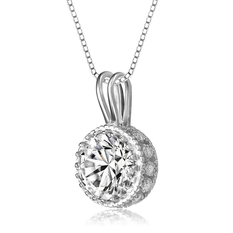 Sterling Silver White Gold Plated Round-cut Cubic Zirconia Stud Necklace