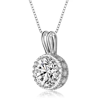 Sterling Silver White Gold Plated Round-cut Cubic Zirconia Stud Necklace