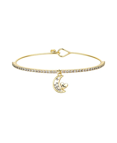 Unwritten Cubic Zirconia Moon Heart "Mom" Catch Tennis Bangle Bracelet
