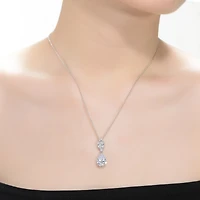 Sterling Silver with White Gold Plated Clear Pear with Marquise Cubic Zirconia Cluster Accent Drop Necklace