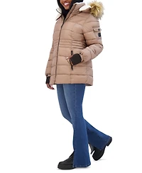 Steve Madden Juniors' Faux-Fur-Trim Hooded Puffer Coat, Created for Macy's