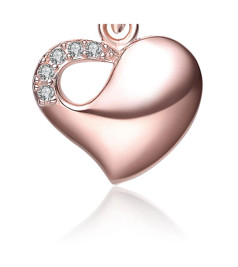 Stylish Sterling Silver 18K Rose Gold plated Cubic Zirconia Curve Heart Necklace