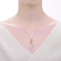 Sterling Silver 18K Rose Plated Cubic Zirconia Oval Hollow Pendant Necklace
