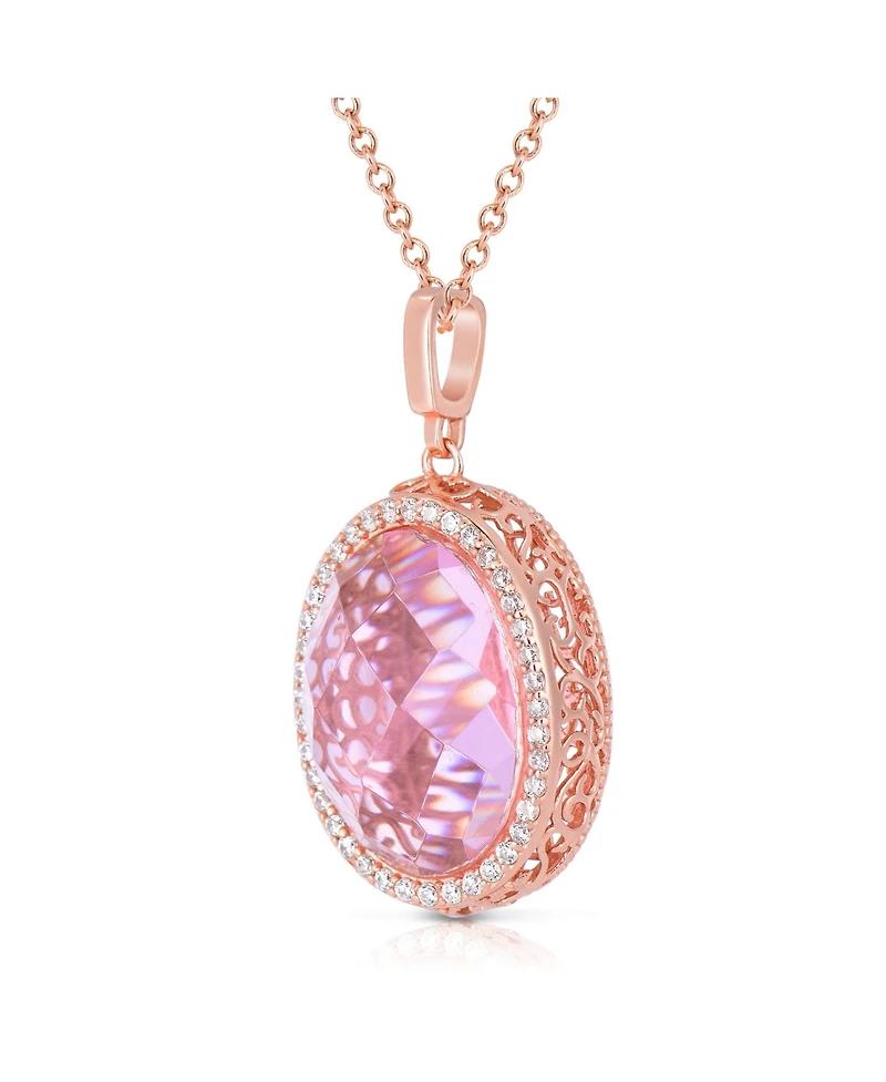 Sterling Silver 18K Rose Plated Cubic Zirconia Oval Pink Pendant