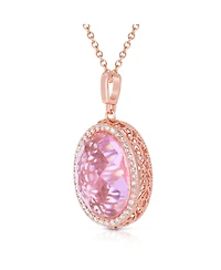 Sterling Silver 18K Rose Plated Cubic Zirconia Oval Pink Pendant