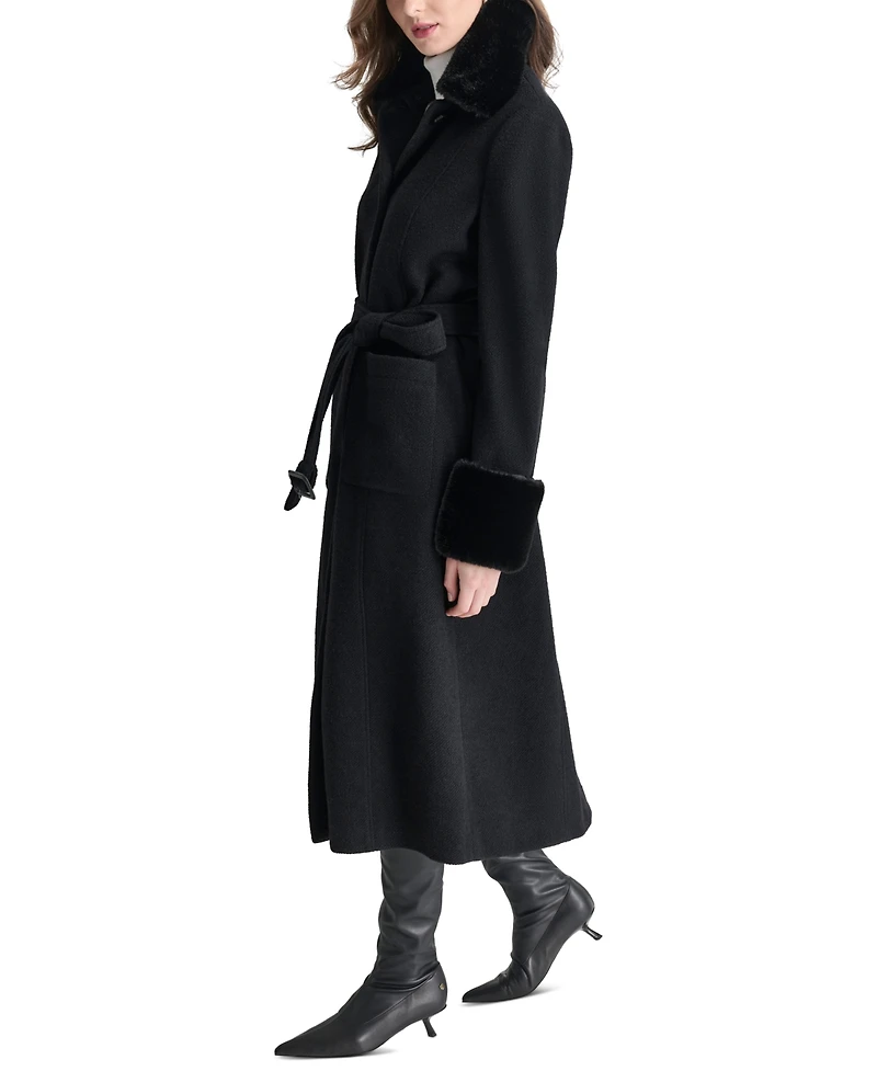 Dkny Women's Faux-Fur-Trim Single-Breasted Belted Coat