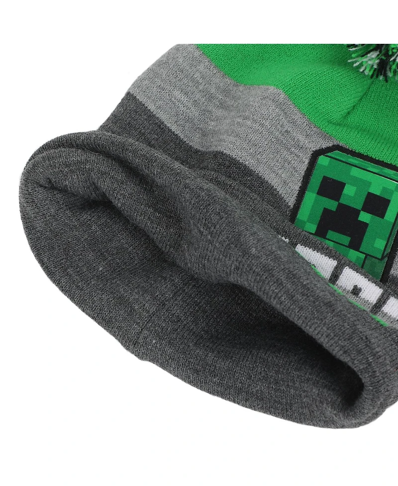 Minecraft Boys Creeper Character Youth Beanie and Gloves Set