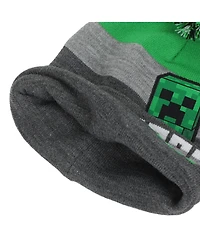 Minecraft Boys Creeper Character Youth Beanie and Gloves Set