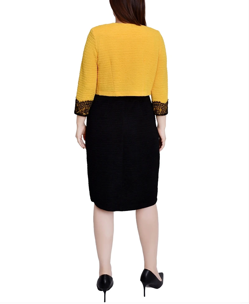 Ny Collection Petite Lace-Detail 2 Piece Textured Knit Dress Set