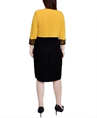 Ny Collection Petite Lace-Detail 2 Piece Textured Knit Dress Set