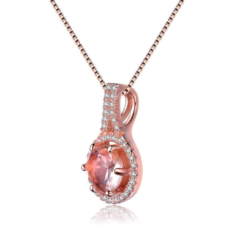 Sterling Silver 18K Rose Gold Overlay Champagne Cubic Zirconia Pendant