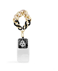 Anne Klein Women's Black and Ivory Acetate with Gold-Tone Alloy Metal Chain Link Wrist Strap designed for iPhone