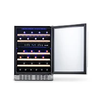 Newair 24 inch 46 Bottle Wine Cooler Refrigerator, Built-in Recessed Kickplate, Dual Zone Wine Fridge in Stainless Steel