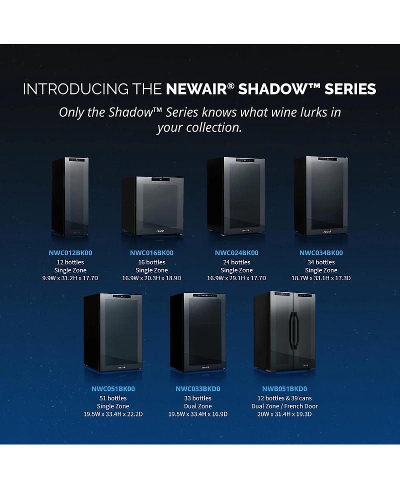 Newair Shadow Series Wine Cooler Refrigerator 33 Bottle Dual Temperature Zones, Freestanding Mirrored Wine Fridge with Double-Layer Tempered Glass Doo