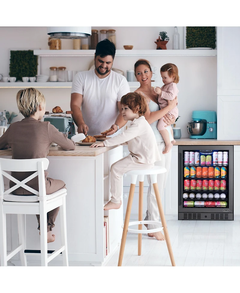 Newair 24" Beverage Refrigerator Cooler, 177 Can Black Stainless Steel with Triple-Layer Tempered Glass Door, Built-in Counter or Freestanding Fridge,