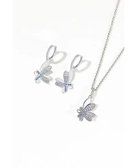 Pave Butterfly Dangle Drop Hoop Earrings